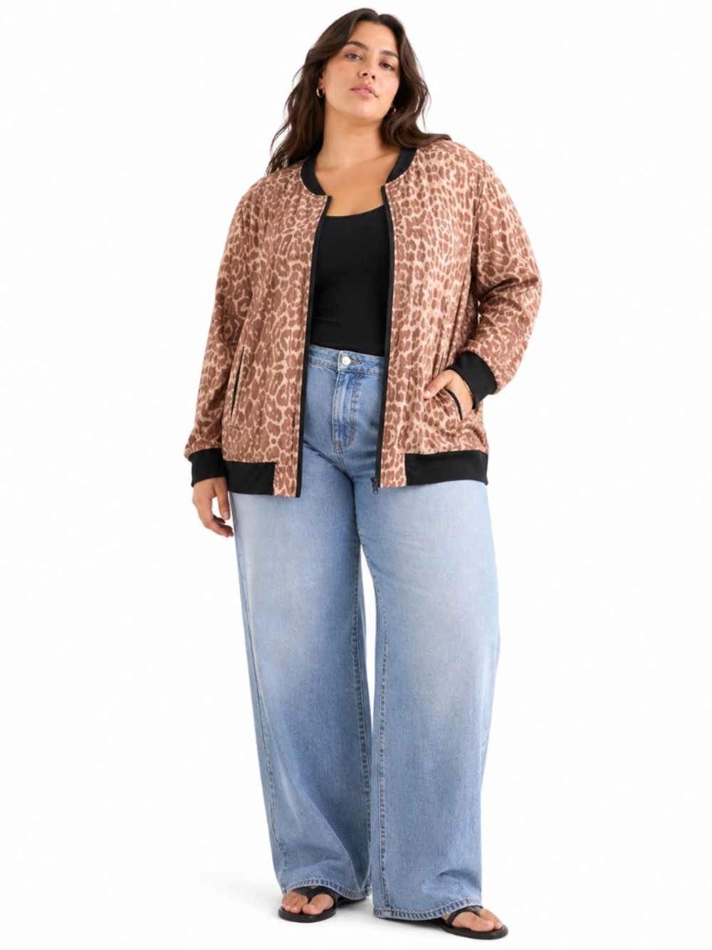 Road Runner Leopard Print Nylon & Spandex Athletic Bomber Jacket - Size XL EUC